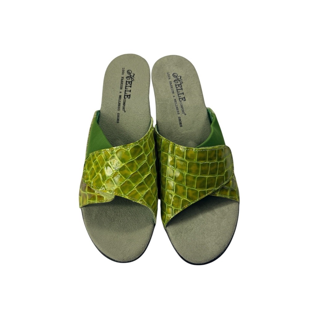 Helle Comfort Bea Slide Sandals Womens 41 Green Elata Faux Croc Kitten Heel
